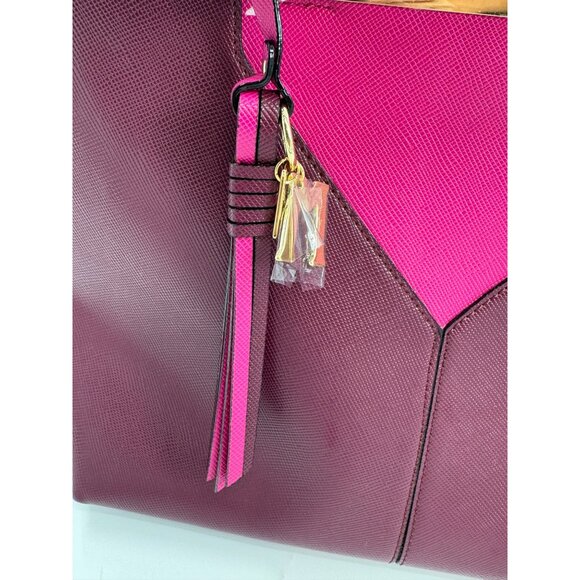 Antonio Melani Colorblock Berry & Pink Tote Bag With Tassel Keychain And Gold Ac - Picture 3 of 12